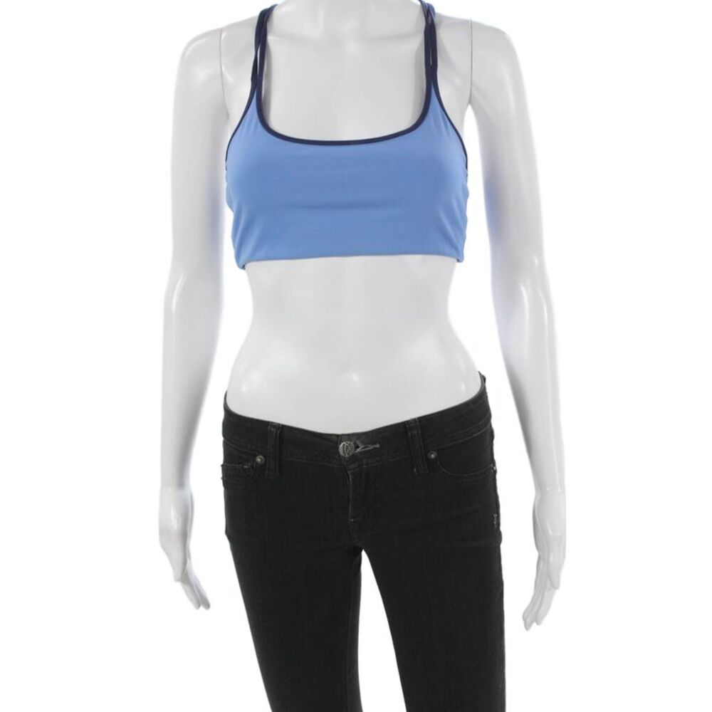 All Access Womens Scoop Neck Strappy Back Stretch Sports Bra Blue Size Small